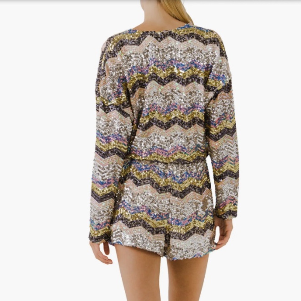 Chevron Sequin Romper - Picture 2 of 6